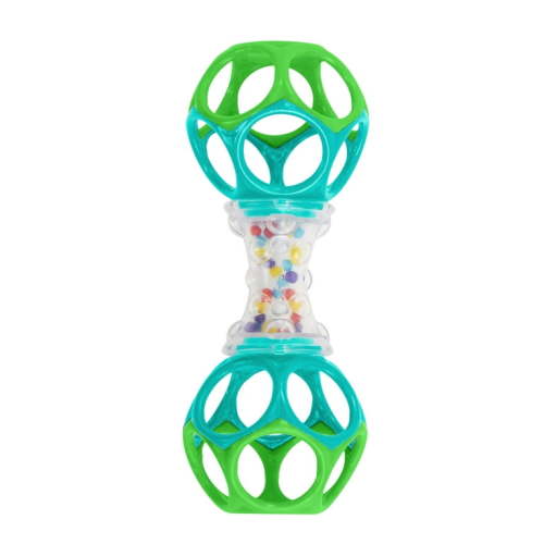 Bright Starts Oball Shaker Toy with Easy Grasp for Newborn Kids, Infant Baby Rattle in Blue and Green