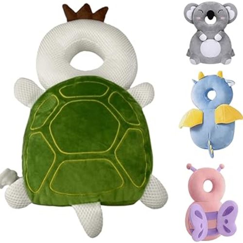 Baby Head Protector Backpack, Anti-Fall Safety Cushion Helmet for Toddlers, Adjustable Soft Padding, Lightweight Breathable Design (Green Turtle)
