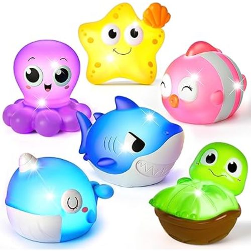 Light Up Bath Toys, Toddler Pool Toys for 1 2 3 Year Old Girl Boy, Water Activated Bath Toys for Kids Ages 1-3, Glowing Baby Bath Toys for Boy & Girl Gifts, 6 Pack