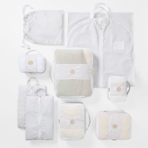 Striped Packing Cube Set | Flax-Whtie Stripe