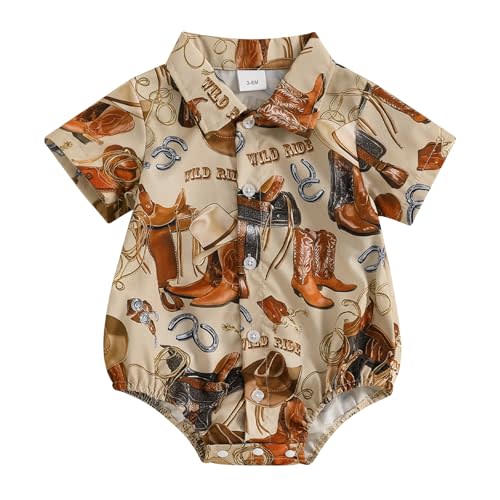 Kayotuas Western Baby Boy Clothes Cowboy Shirt Romper Long/Short Sleeve Button Down Dress Bodysuit Infant Gentleman Outfits