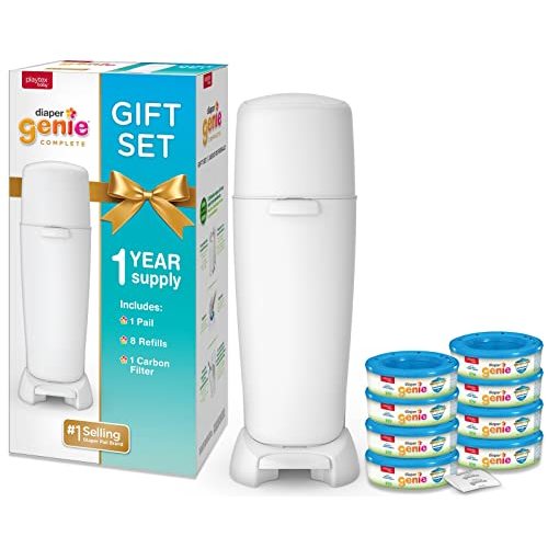 Playtex Diaper Genie Baby Registry Set, Includes 1 Diaper Genie Complete Diaper Pail, 8 Diaper Genie Refills and 1 Diaper Genie Carbon Filter For Odor Control