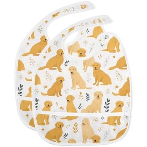 Caikeny Baby Feeding Bibs Checked Infant Drooling Bibs Food Bibs with Pocket for Toddler Girls Boys Set of 2