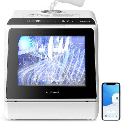 BLITZHOME Portable Countertop Dishwasher, Compact, Smart, 5 Programs, 5L Tank, 360° Spray