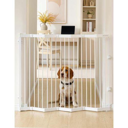 Retractable Safety Gate, Metal Adjustable Dog Gate for Doorways, Stairs & Hallways, Expands to 45" Wide, Auto Retract Design, No Bottom Bar, White