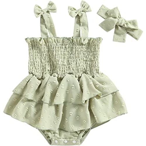 Infant Baby Girls Romper Dress Dot Pattern Short Sleeve Clothes Jumpsuits Skirts Hem Bodysuits Headband