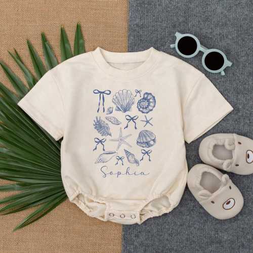 Coquette Seashell Baby Clothes, Summer Beach Baby Bodysuit, Retro Coastal Baby Romper, Girls Trip Baby Clothes, Newborn Outfits Baby Girl