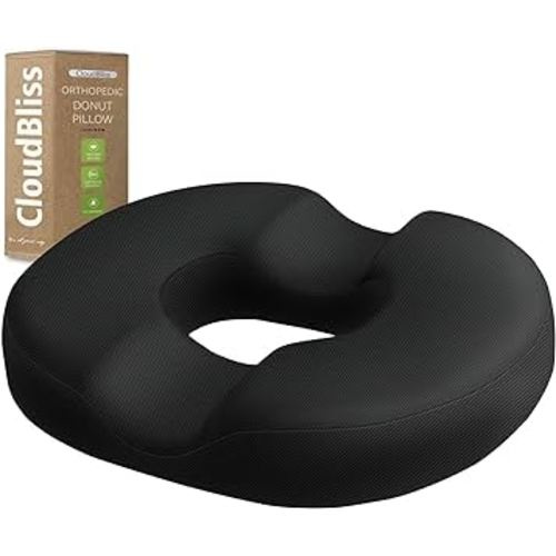 Donut Pillow Seat Cushion Chair Pad for Tailbone Pain Relief and Hemorrhoids, Memory Foam Seat Chair Cushion for Postpartum Pregnancy, Seat Cushions for Men and Women for Home & Office, (Black)