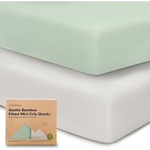 Pack and Play Sheets Fitted, 2-Pack Mini Crib Sheets - Pack N Play Sheets, Organic Fitted Crib Sheet for Pack and Play Mattress, Playard Baby Crib Sheets, Crib Sheets Neutral for Boys, Girls (Sage)