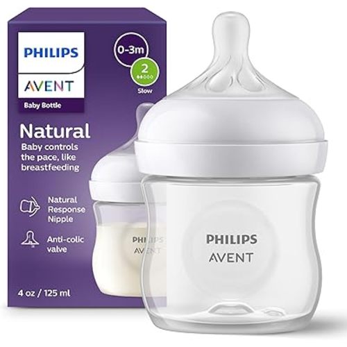 Philips Avent Natural Baby Bottle with Natural Response Nipple (Slow Flow, Flow 2), SCY900/91