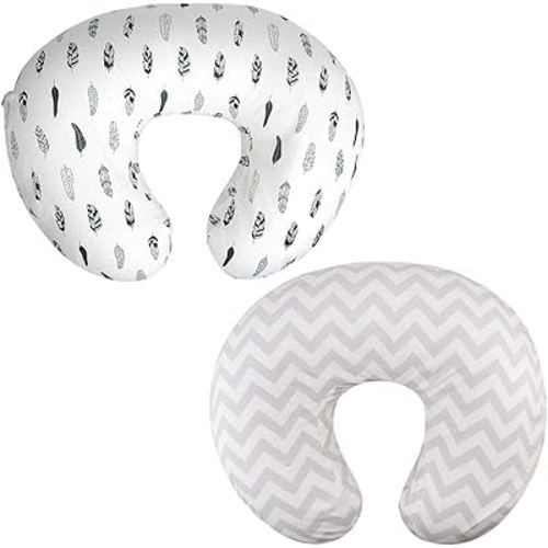 ALVABABY Nursing Pillow Cover Slipcover 2 Pack,100% Organic Cotton,Soft and Comfortable,Feathers Design,Maternity Breastfeeding Newborn Infant Feeding Cushion Cover,Baby Gift 2UBZT01