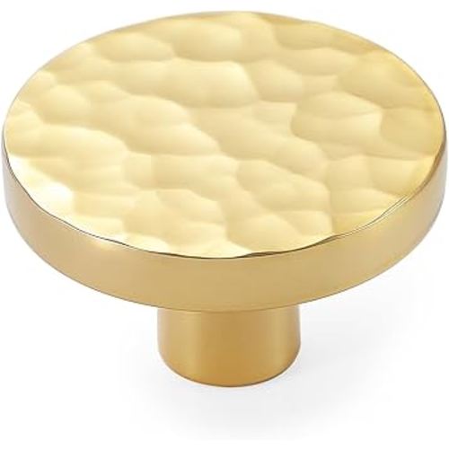 10-Pack Modern Gold Cabinet Knobs, Hammered Solid Brass Drawer Knobs, Round Dresser Drawer Pulls and Handles, Kitchen Cabinet Hardware, Diameter 1-3/16 Inch