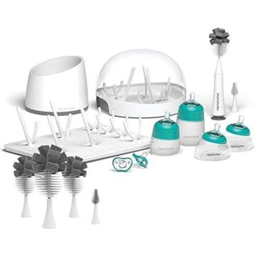 Nanobébé Breastmilk and Silicone Baby Bottle Ultimate Set with Baby Bottle Cleaner Replacement Heads