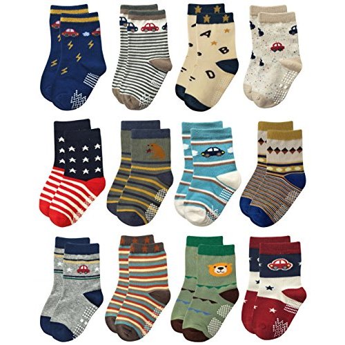 RATIVE Non Skid Anti Slip Crew Socks With Grips for Baby Infant Toddlers Kids Boys