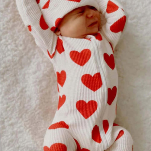 Organic Waffle 2-Way Zip Footie, Red Heart – SpearmintLOVE