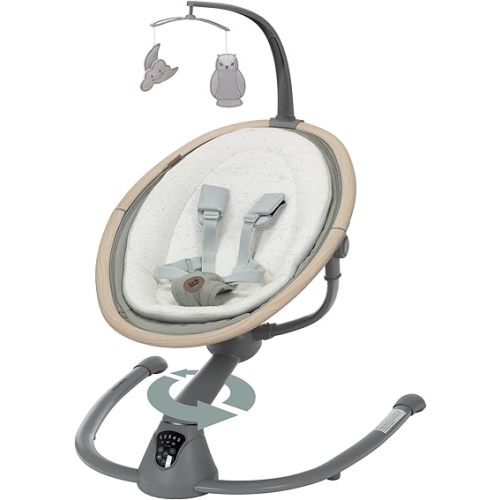 Maxi-Cosi Cassia Baby Swing, infant swing, automatic motion sensor, music, toys, recline, portable, 360 degree rotation, lightweight & foldable, Classic Green