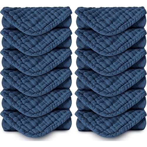 Muslin Burp Cloths 100% Cotton Large 20''x10'' Extra Soft and Absorbent Baby Wash Cloths Spit Up Rags - Baby Burping Cloth for Boys Girls Items(12 Pack Navy Blue)