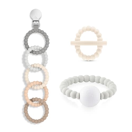 Ryan & Rose Cutie Clinks Attachable Teether Chew Toy for Babies (Ultimate Teething Set (Neutral))