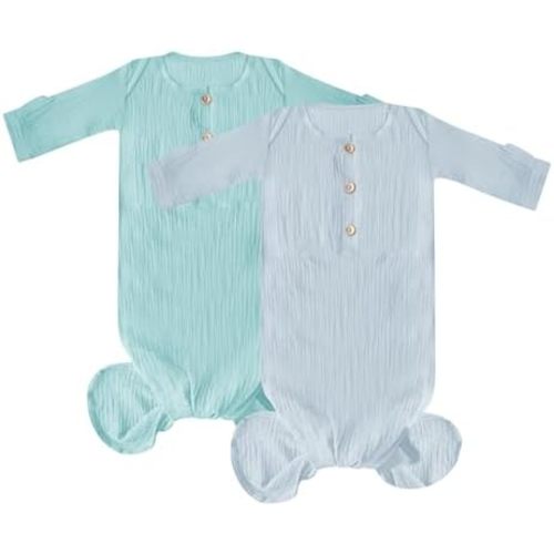 Muslin Organic Cotton Knotted Baby Gown - Soft and Stylish Sleepwear for baby outfits Newborns 0-3 months 2PACK