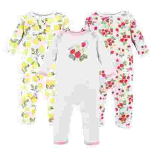 Hudson Baby Infant Girl Cotton Coveralls 3pk, Strawberry Lemon, 3-6 Months