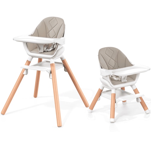 High Chair, High Chairs for Babies and Toddlers, Baby High Chair for Eating, 6 in 1 Easy Clean Highchair with Removable Double Tray and Reversible Footrest, Wooden Legs, Champagne