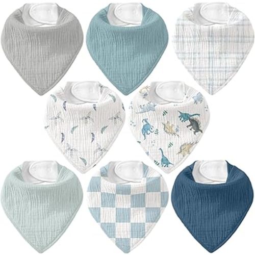 Muslin Baby Bibs 8 Pack, Baby Bandana Drool Bib for Drooling and Teething, Cotton Soft Absorbent for Girls Boys BC