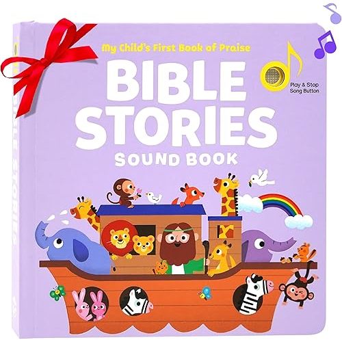 Bible Stories Christian Sound Books for Kids - 6 Bible Songs - Christmas, Baptism, Christening, Dedication Gifts for Boys and Girls - Religious Toys, Music Books for Toddlers 1-3