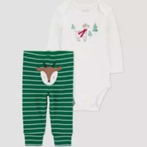 6M Carter's Just One You®️ 2pc Baby Reindeer Striped Coordinate Set - Green