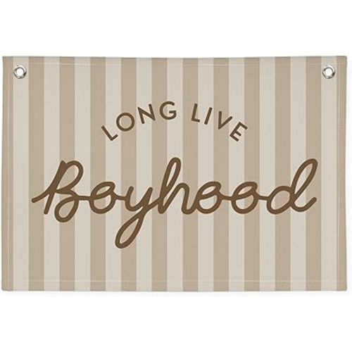 Boys Room Decor Long Live Boyhood Banner，Vintage Playroom Bedroom Nursery Wall Hanging Decor, Retro Kids Room Decor Stripes Flag Banner 30x20 boyroom