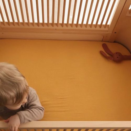Organic Cotton Muslin Fitted Crib Sheet – Standard Size for Baby Boy and Baby Girl 28" x 52" Ultra-Soft and Breathable. (Autumn Yellow)