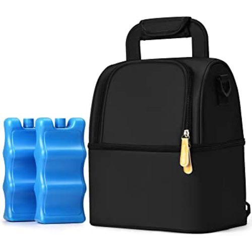 NCVI Breastmilk Cooler Bag with 2 Ice Pack, Breast Pump Bag with Cooler Fits 6 Bottles, Double Layer Breast Milk Baby Bottle Cooler Bag, for Travel, Nursing Mom Daycare, Work, Picnic (Black)