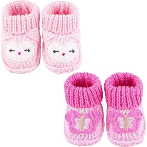 Newborn Knit Booties Soft Baby Sock Boots for Infant Boys Girls First Walkers 2 Pairs, 0-3 Months