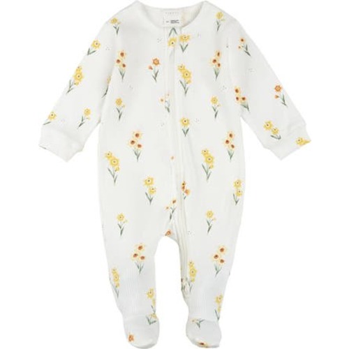 Daffodil Print Cotton Rib One-Piece Footed Pajamas, Newborn