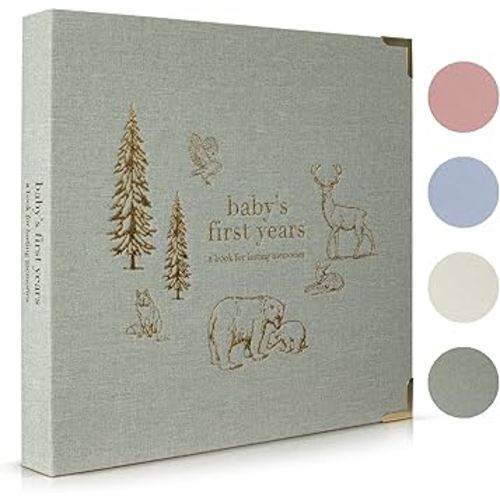 Keepsake Baby Memory Book for Boys and Girls – Timeless First 5 Year Baby Book – Gender Neutral Sage Baby Journal Scrapbook or Photo Album - A Milestone Book to Record Every Event from Birth to Age 5