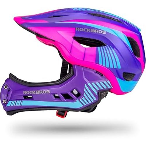 ROCKBROS Kids Full Face Helmet Kids Bike Helmets Lightweight Toddler Mountain Bike Helmet Detachable for MTB BMX Skating Cycling Scooter Safety Bicycle Helmets for Youth Child Boys Girls Ages 3-16
