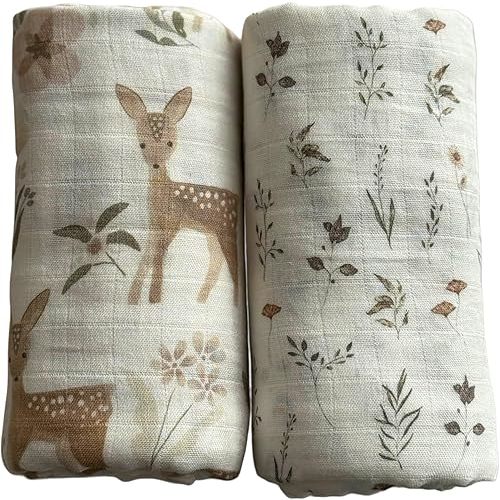 Ultra-Soft Organic Muslin Swaddle Blankets – 70% Bamboo & 30% Cotton, 2-Pack – Gentle, Breathable, Lightweight, Soft Muslin – 47 x 47 inch, Organic Soft Baby Wraps (Baby Deer&Meadow Magic)
