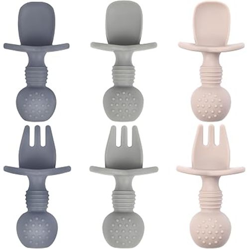 Eascrozn Baby Utensils, 3 Pack Silicone Forks and Spoons Set, Baby Spoons Self Feeding 6+ Months, BPA Free, Baby Led Weaning Feeding Supplies, Dishwasher Safe