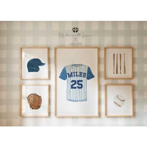 Watercolor Baseball Prints, Baseball Personalized Prints, Boy Sports Nursery Wall Art, Personalized Baseball Jersey, Baseball Decor