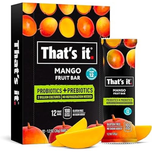 That’s it. (12 Pack Mango) Probiotic Fruit Bar Immunity Booster & Support Active Cultures to Promote Healthy Gut & Digestion 100% All Natural 2 Ingredients Whole 30 Compliant, Paleo, Allergen Friendly