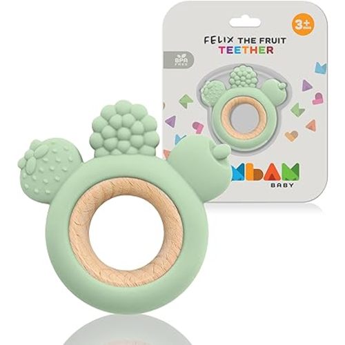 BAMBAM Baby Premium Silicone Teething Ring Toy – Felix The Fruit – 100% BPA Free Silicone, Child Safety Tested, Teether Toys for Baby & Infant 0-6 and 6-12 Months (Pistachio Bliss)