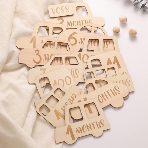 let's make Baby Monthly Milestone Cards | 15 Pcs Wooden Milestone Car Signs from Newborn to 1 Year | Baby Birth Announcement Sign for Baby Shower & Photo Props