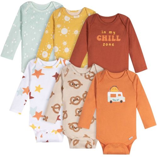 Onesies Brand Baby Neutral 6-pack Long Sleeve Onesies Bodysuits, Pretzels, 0-3 Months