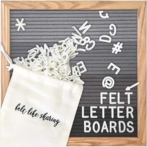 Felt Letter Board, 10x10in Changeable Letter Board with Letters White 300 Piece - Felt Message Board, Oak Frame Wooden Letter Board for Baby Announcements, Milestones, Office Decor & More (Grayscale)