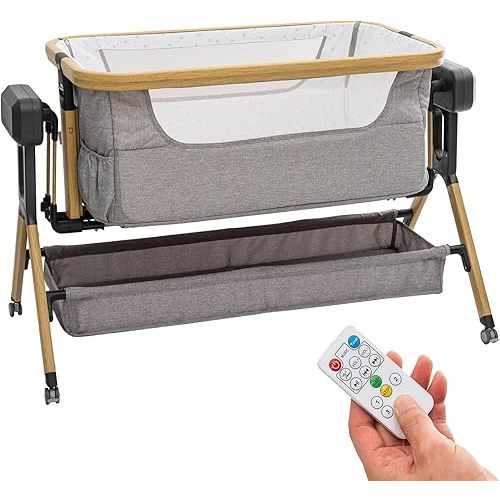 Rocking Bassinet Sleeper Electric Bedside Cribs – Auto 3 Motion Baby Swing Infant Bed,ASTM Certified Rolling Baby Cradle with Remote,Adapter,5 Heights,Music&Timer,Storage for Newborn 0-6 Months