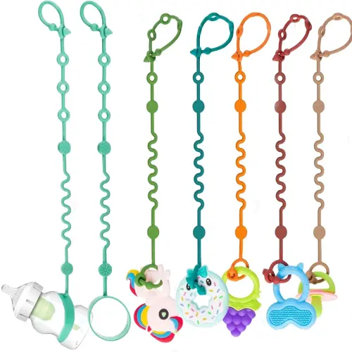 Toy Straps for Baby, Adjustable Toy Holder for Stroller Accessories, Silicone Baby Tether Pacifier Clip, No Throw Baby Travel Essential Leash for High Chair, Car Seat (7- Pack)