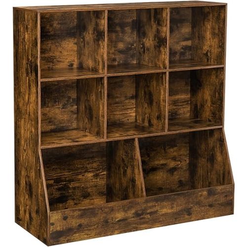 DINZI LVJ Toy Storage Organizer, Kids Bookshelf, Wood Toy Storage Cabinet, 3-Tier 8 Cubby Children Bookcase, 39.4" L Toddler Book Shelf for Playroom, Living Room, Nursery, School, Rustic Brown