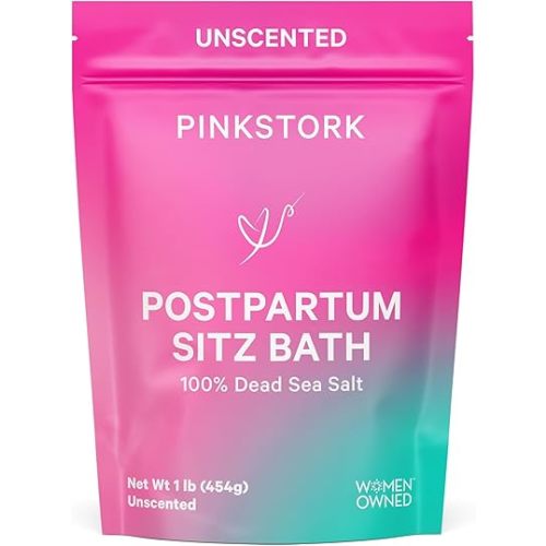 Pink Stork Postpartum Sitz Bath Soak: Dead Sea Salt for Perineal Care & Cleansing, Postpartum Recovery, Labor and Delivery Essentials, Women-Owned, Unscented, 16 oz