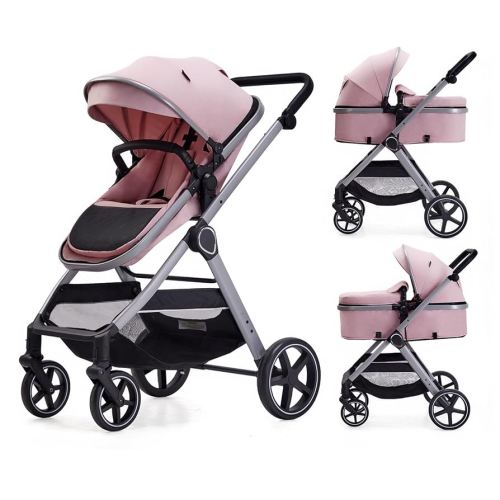 2 in 1 Baby Stroller, Newborn Infant Toddler Convertible Bassinet Pram Stroller for 0-36 Months Old Babies (Pink)
