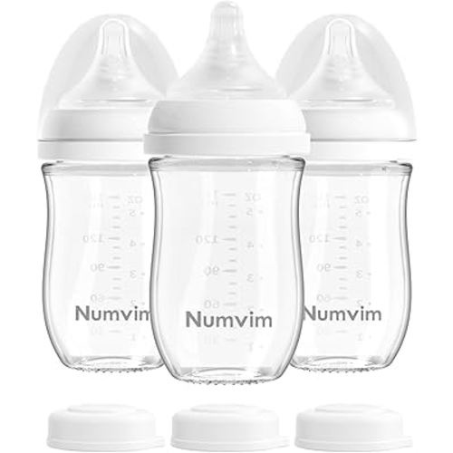 Natural Glass Baby Bottles Gentle & Extra Slow Flow, Newborn Breastfeeding Bottle with Anti Colic Nipple for 0 Months Babies, 3 Packs (White (5 Ounce), 1 Count (Pack of 3))