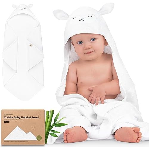 KeaBabies Hooded Baby Towel for Newborn - Viscose Derived from Bamboo Large Baby Bath Towels with Hood for Boys, Girls, Toddler, Extra Absorbent & Soft Newborn Bath Essentials (Lamb)